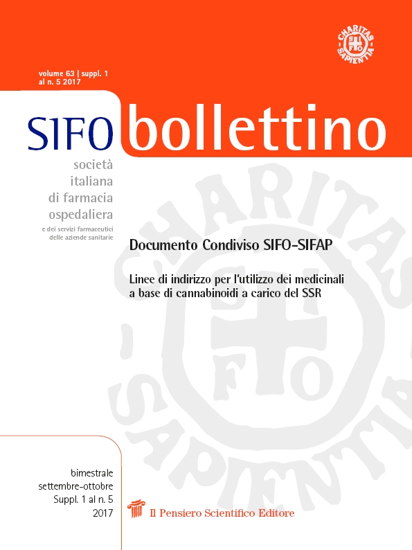 2017 Vol. 63 Suppl. 1 al N. 5 Settembre-OttobreDocumento Condiviso SIFO-SIFAPLinee di indirizzo per l’utilizzodei medicinali a base di cannabinoidi a carico del SSR